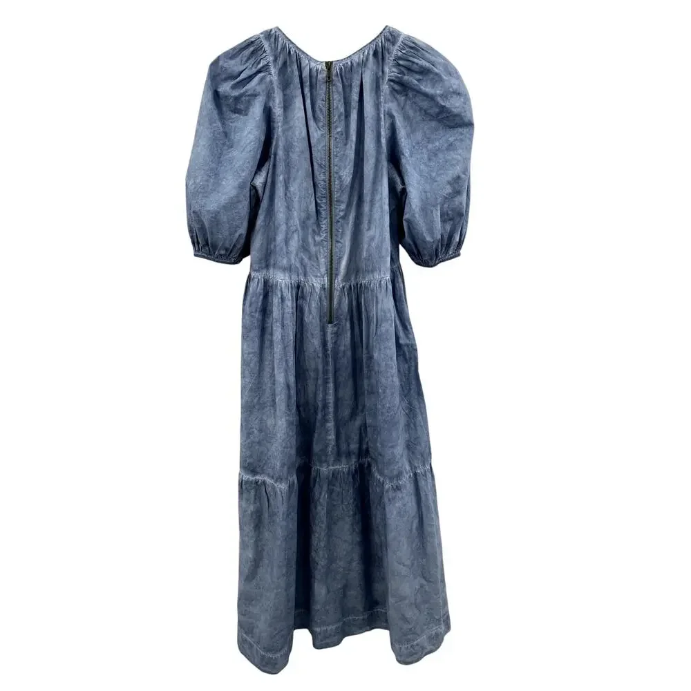 The Great. The Park Blue Puff Sleeve Tiered Maxi Dress - Picture 5 of 8